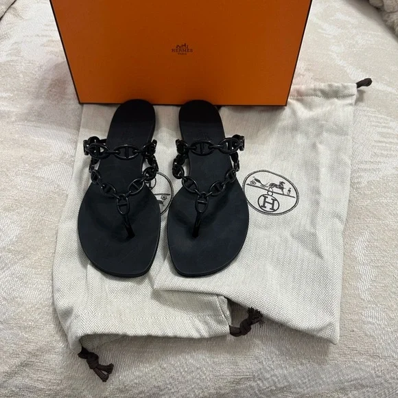 Hermes Black Chain Sandals - Picture 4 of 6
